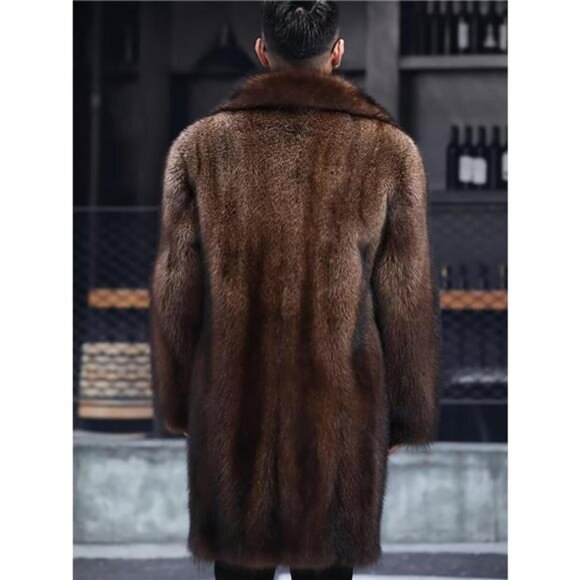 Men's Faux Fur Coat Winter Long Faux Mink Coat Fluffy Thick Trench Coat - Picture 4 of 6